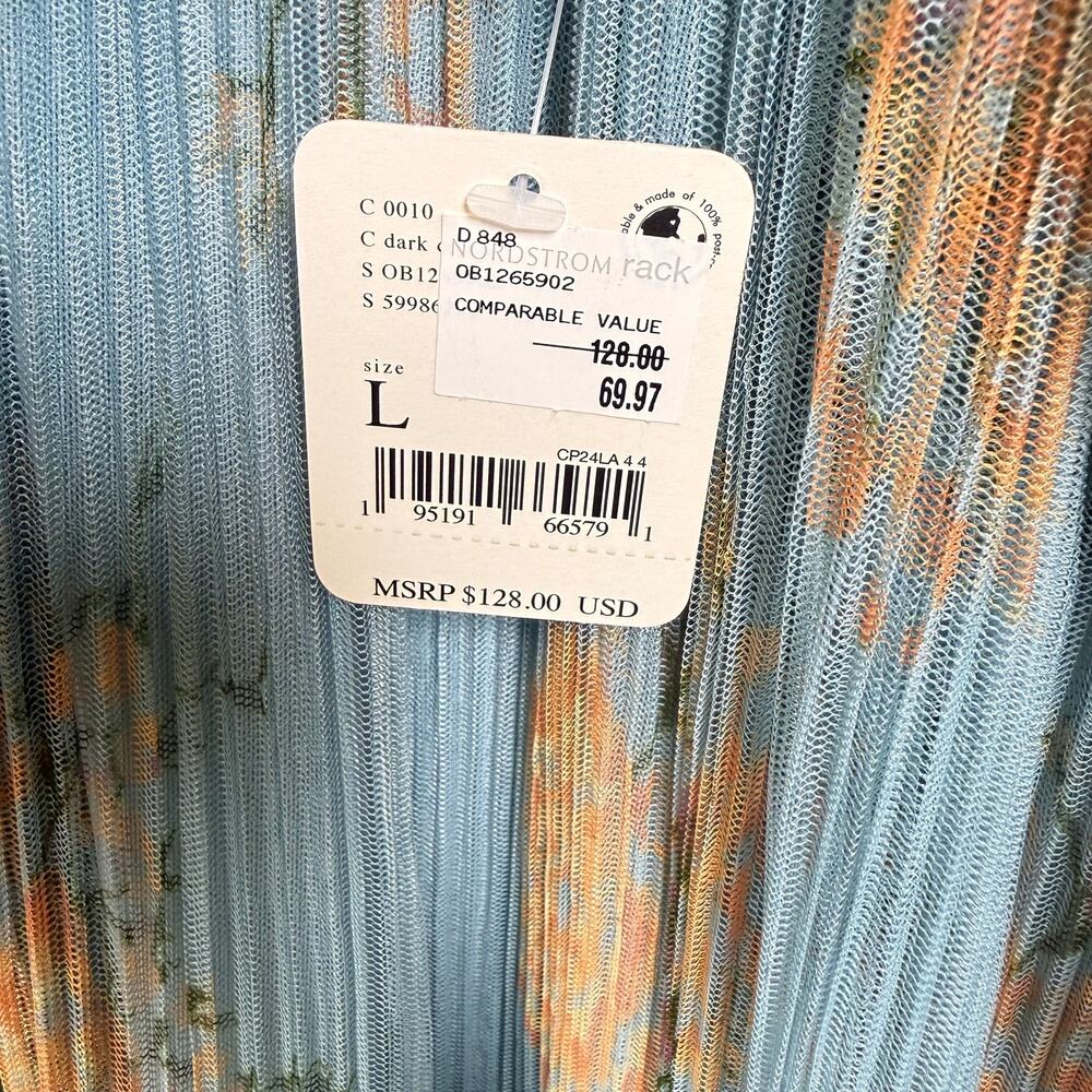 NWT Free People Dahlia Tunic - blue floral mesh boho blouse oversized size L - Picture 5 of 11